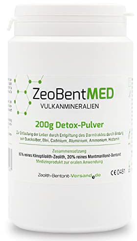 ZeoBent MED Detox-Pulver 200g, Zeolith-Bentonit, Medizinprodukt, Apothekenqualität, Vergleichssieger, Darmreinigung, Entgiftung von Schwermetallen, Entgiftungskur, Vulkanmineralien, Heilerde