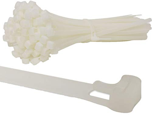KafTon's Releasable/Reusable Cable Ties (7.6mm x 370mm) Pack of 100, UL Approved, Perfect for Tidying Computer & Network Cables, Plant Support, Wrap DIY, Drain Snake, Gardening, Office (Natural)