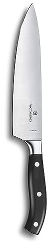 Victorinox Grand Maître, Profi Kochmesser, Extra Scharfe Klinge, gerader Schliff, 20 cm, Robuster Kunststoffgriff, Rostfreier Stahl, schwarz | Profi-Messer der Grand Maître Serie mit gerader Klinge und hoher Schnitthaltigkeit.