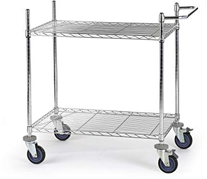 Certeo | Drahtgitter-Tischwagen | VErchromt | mit 2 Etagen | LxBxH 910 x 610 x 1025 MM