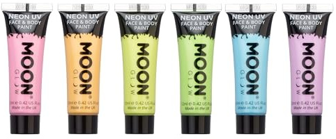 Moon Glow, Pastell-Neon-UV-Gesichts- und Körperfarbe, 12 ml, 6er-Set