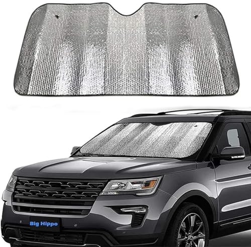 Big Hippo Car Windshield Sun Shade-Jumbo/Standard Car Window Shades Keeps Vehicle Cool-Front UV Ray Protector Sunshade-Easy to Use Sun Shade-Silver(55.16X 27.5)