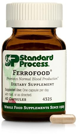 Standard Process Ferrofood - Iron Supplement to Support Normal Blood Production - Aid Iron Absorption with Vitamin C - Health Supplement with Alfalfa, Spanish Moss, Vitamin B12 & More - 40 Capsules