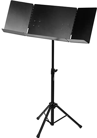 Classic Cantabile Orchesterpult Pro - Ausklappbares Dirigentenpult für Partituren - 3-teilige Notenablage, abnehmbar - Schwarz
