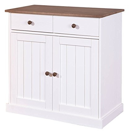 Inter Link – Kommode – Buffet – Sideboard – Kiefer massivholz – 2 Türen – 2 Schubladen – Landhausstil – Für Esszimmer – Wohnzimmer – Eingang – Westerland 3.2 - Weiß / Sepia Braun