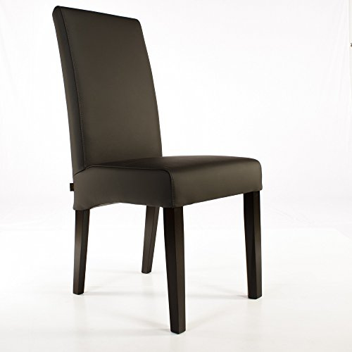 SIX Echt-Lederstuhl Massiv mit Nosag Federn Komfort Latexgurte Design Esszimmerstuhl Bambi Vollbezogen-Rindsleder Holzgestell Vollverleimt 150kg Belastbar Wenge Dark Braun