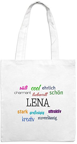 Jutebeutel mit Namen Lena - Motiv Positive Eigenschaften - Farbe weiß – Stoffbeutel, Jutesack, Hipster, Beutel