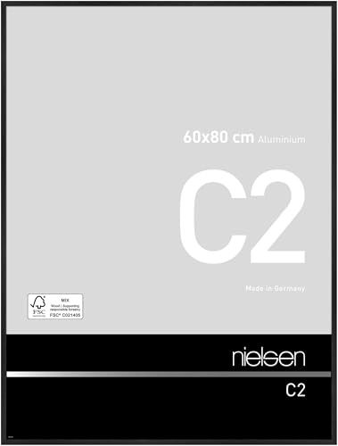 nielsen Aluminium Bilderrahmen C2, 60 x 80 cm, Schwarz | Aluminium Posterrahmen im Hoch- & Querformat zum Aufhängen Schwarz gebürstet Echtglas