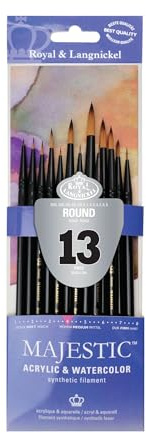 Majestic Royal & Langnickel Standard Handle Round Artist Brush Set for All Water-Based Mediums, 13pc