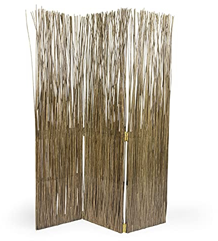 Homestyle4u 755, Paravent Raumteiler 3 teilig,Trennwand Weide Grau Braun
