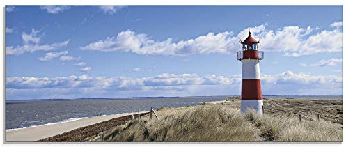 ARTland Wanddeko Glasbilder Wandbild Glas Bild einteilig 125x50 cm Querformat Strand Meer Nordsee Leuchtturm Sylt Dünen Gräser Wolken Sommer Urlaub T9ML