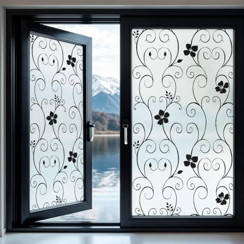 DUOFIRE Privatsphäre Fensterfolie Dekorfolie Sichtschutzfolie Ohne Kleber Selbstklebend Glas Fenster Aufkleber Anti-UV Folie (60cm X 300cm, DP014B)