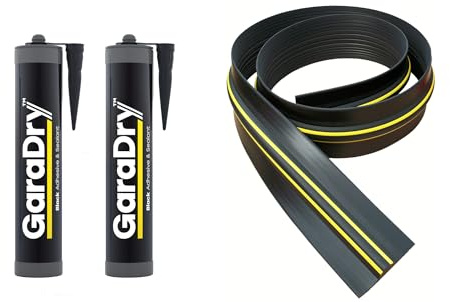 Kit de joint de seuil de porte de garage de 2 cm de haut, longueur de 4,34 m | PVC souple | Le kit complet comprend 2 adhésifs | GaraDry