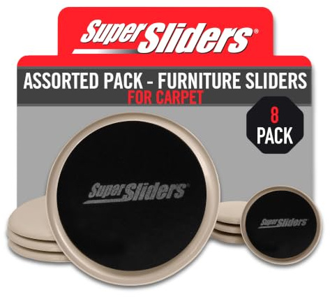 Super Sliders 8,9 cm und 17,8 cm, rund, wiederverwendbar, Möbelgleiter für Teppiche, müheloses Bewegen und Oberflächenschutz, Beige (8 Stück)