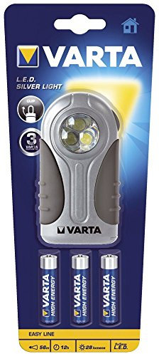 Varta LED Silver Light 3 AAA Taschenlampe, Schwarz, Silber, Transparent, ABS, 3 LED, 0,25 LM, 56 m, 12 h, 87 g