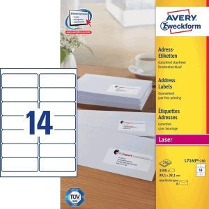 Avery Zweckform Adress-Etiketten ultragrip 99,1x38,1 mm VE=3.500 Etiketten / 250 Bogen weiß