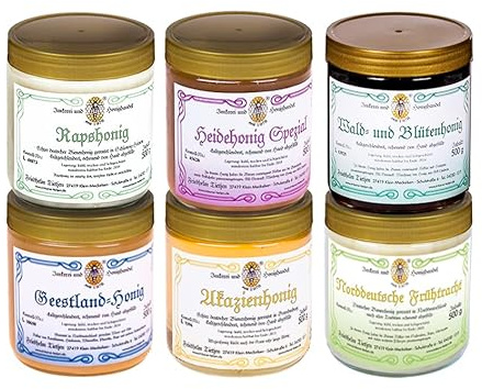 Imkerei Nordheide – 6 Sorten Honig á 500g – Probierset | Geschenkset | naturbelassener Honig zum Kennenlernen oder Verschenken | Berufsimkerei seit 1978
