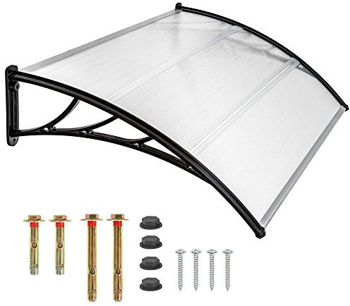 tectake® Auvent Marquise de Porte Exterieur en Polycarbonate Transparent et Indéformable Simple et Rapide à Installer Auvents Protection Pluie Porte d'entrée Maison Fenêtre Vitrine - 150 x 93 cm