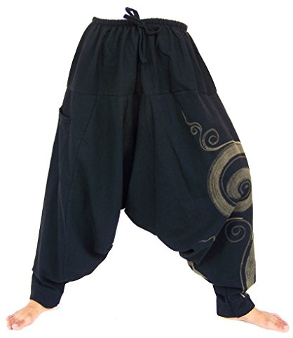 Siamrose, Yoga Harem Lounge Baggy Pants Women Men, Aladdin Boho Trousers, One Size, Black