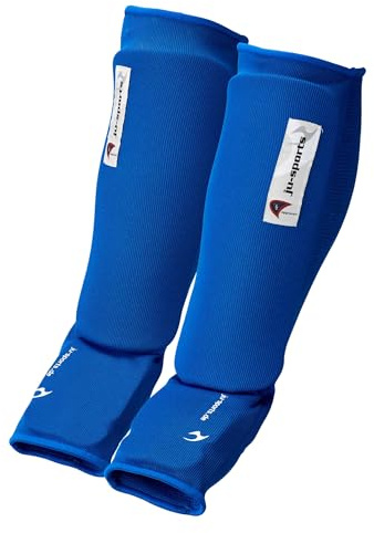 Ju-Sports Spann Schienbeinschoner für Kickboxen und anderen Kampfsport, blau - 100% Baumwolle, Dehn- & waschbarer Spannschoner & Schienbeinschutz