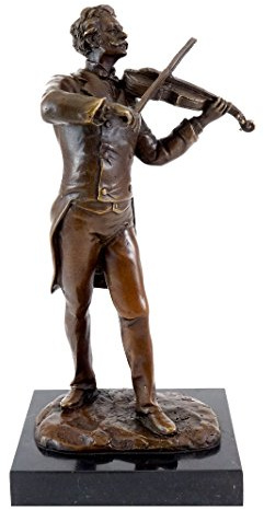 Kunst & Ambiente - Bronzefigur - Komponist Johann Strauss - signiert Milo - Musikerstatue auf Marmorsockel - Skulptur online kaufen - Wohndeko für Innen