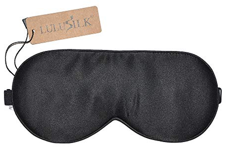 LULUSILK Schlafmaske Seide Verstellbare Schlafmaske Augenmaske Schlafbrille für Damen und Herren, Tiefschwarz