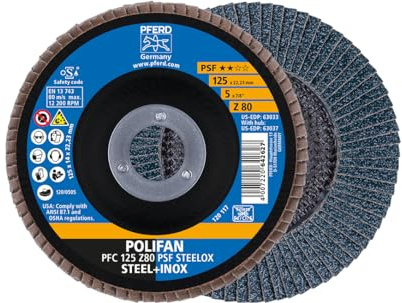 PFERD TOOLS Fächerscheibe POLIFAN 10 Stück | Ø 125 mm, Z 80, konisch, PSF STEELOX | 67768125 für Stahl und Edelstahl (INOX)