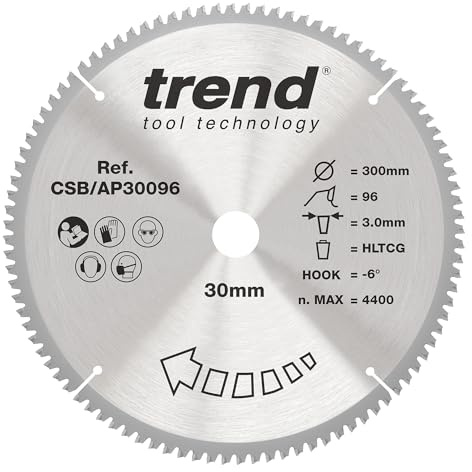 Trend Kreissägeblatt für Aluminium/Kunststoff, 300 mm, 96 Zähne | Schneidet Aluminium und Kunststoff extra-fein, 300 mm, -6° Hakenwinkel, CSB/AP30096