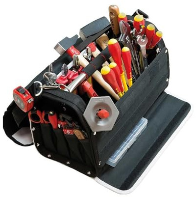 Easy Bag Électricité 47 Pièces – Boîte à Outils Textile avec Multiples Poches, Bandoulière, Base Renforcée – Coffret Complet d’Outils pour Électriciens et Bricoleurs