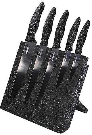 STONELINE Ceppo Magnetico con 5 Coltelli in Acciaio Inossidabile, Rivestimento in Titanio, Supporto Pieghevole