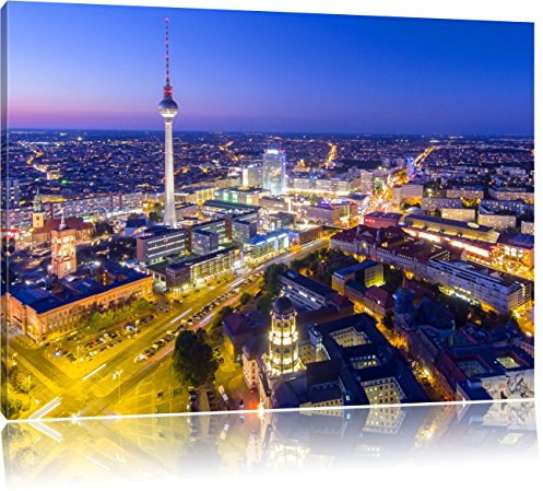 Pixxprint Berlin City Panorama, Größe: 80x60cm, Leinwandbild, fertig gespannt, Wandbild, Dekoration, Kunstdruck, kein Poster