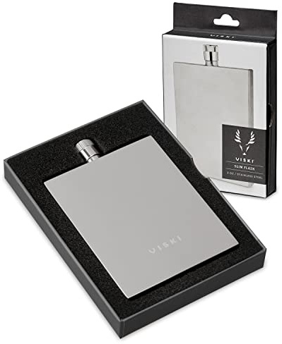 Viski Slim Stainless Steel Flask for Men and Women with Screw Top Lid, Liquor Flasks, Travel, Camping, Hiking, Backpacking, 2 oz, Set of 1, Silver