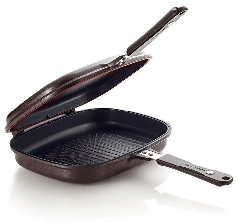 Happycall Titan Antihaft-Doppelpfanne, Omelettpfanne, Klapppfanne, quadratisch, spülmaschinenfest, PFOA-frei, Braun (Jumbo-Grill)