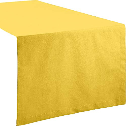 REDBEST Tischdecke, Tischläufer Uni Seattle, 100% Baumwolle gelb Größe 40x170 cm - Robustes, glattes Gewebe, mit hochwertigem Kuvertsaum