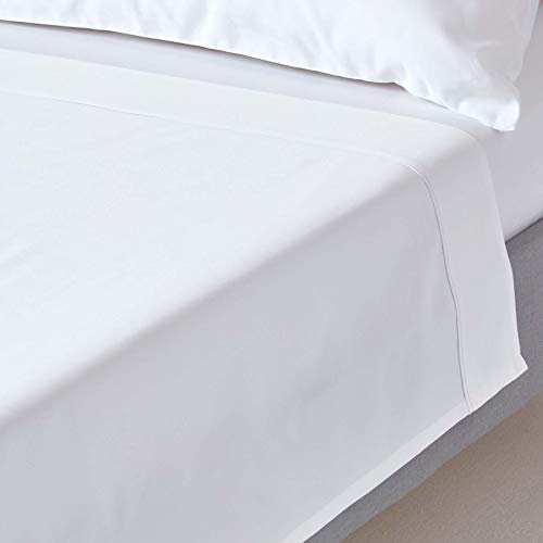 HOMESCAPES Luxus Bettlaken ohne Gummizug weiß 275x275 cm, Satin Baumwoll-Betttuch, Haustuch ägyptische Baumwolle
