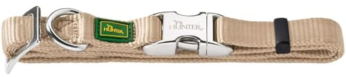 HUNTER Vario Basic Alu-Strong Halsung, Hundehalsband, Nylon, Aluminium Steckverschluss, Beige, M