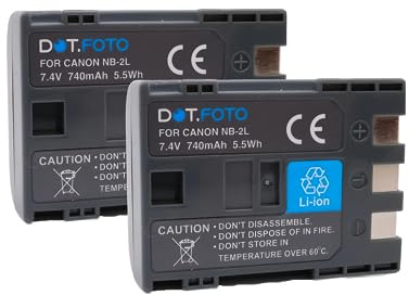 2 x Dot.Foto NB-2L, NB-2LH, BP-2L5 Premium 7.4v / 740mAh Batería Recargable para Canon EOS 350D 400D MD265 MV960 PowerShot G7 G9 S70 S80 ZR950 ZR960 HG10 HV40