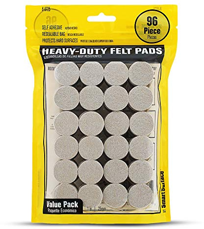 Smart Surface 8725 Heavy Duty Self Adhesive Furniture Felt Pads 1-Inch Round Oatmeal 96-Piece Value Pack in Resealable Bag