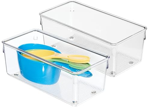 iDesign Plastic Drawer Organizer for Kitchen, Bathroom, and Desk Drawers, Set of 2, Clear