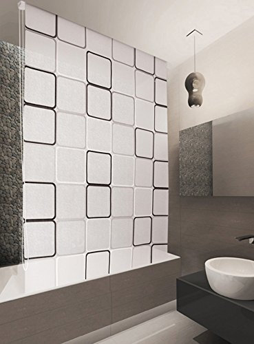 Basic – Estor para ducha (80 x 240 cm Modelo Quadro – Cortina de ducha (gris blanco negro. Shower Estor Curtain