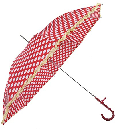 Susino 3180 Ombrelli automatici da donna con pois – ombrellone con volant, Colore: rosso, L, Romantico