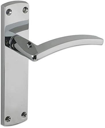 Toledo Door Handle Lever on Latch Backplate in Polished Chrome