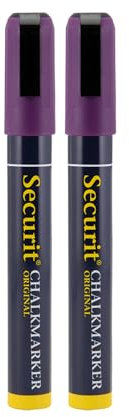 SECURIT - Set Da 2 Pennarelli A Gesso Liquido - Per Lavagne, Vetro, Metallo, Porcellana, Specchio, Plastica - Punta Media 2-6mm - Colore Viola