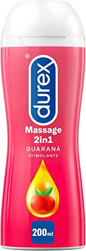 Durex 2-in-1 Stimulating Gel and Massage Lubricant, Multi-Coloured, Guaranà Scent, 200ml - Enhances Intimacy, Relaxation, Smooth Texture, Perfect for Couples