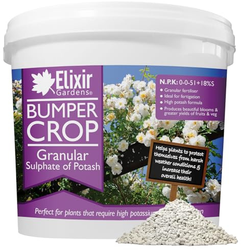 Elixir Gardens | Granular Sulphate of Potash/Potassium Sulphate Fertiliser | 250g - 25kg Available in Bag or Tub | Treats upto 330sqm | 10kg Tub