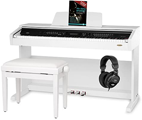Classic Cantabile DP-A 310 WM E-Piano SET (Digitalpiano 88 Tasten Hammermechanik, Kopfhöreranschluss, USB, Begleitautomatik, 3 Pedale, Piano für Anfänger + Pianobank + Kopfhörer + Schule) weiß