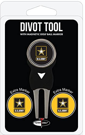 Team Golf Militärische Armee-Pitchgabel-Set mit 3 Golfballmarkierern, Pitchgabel mit 3 Golfballmarkierungen, Markierungen sind abnehmbar, magnetisch, doppelseitig, emailliert