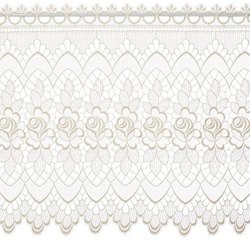 Plauener Spitze by Modespitze, Store Bistro Gardine Scheibengardine mit Stangendurchzug, hochwertige Stickerei, Höhe 60 cm, Breite 144 cm, Creme