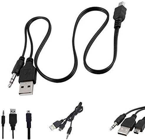 Techgear 2-in-1-Kabel, Mini-USB zu USB/3,5 mm Aux, Standard-Audio-Klinke, kompatibel mit vielen Lautsprechern/MP3-Playern/MP4-Playern etc.