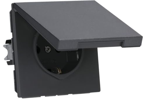 Jung Schuko Steckdose 16 A 250 V mit Berührungsschutz und Klappdeckel Serie LS anthrazit, 1 Stück, AL 1520 KIKL AN